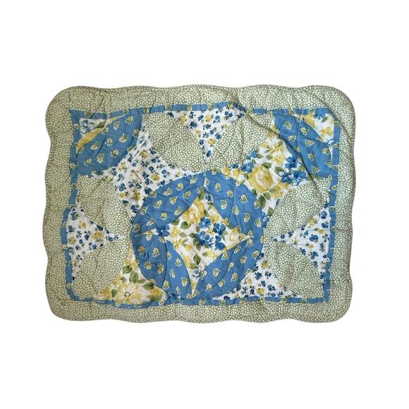 Laura Ashley Cottage Floral Quilted Pillow Sham Set Green Blue Yellow 20x26 - Picture 2 of 8